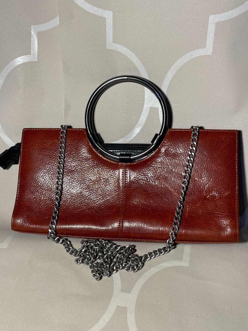 DANIELA MODA Leather Metallic Hoop Handle Purse